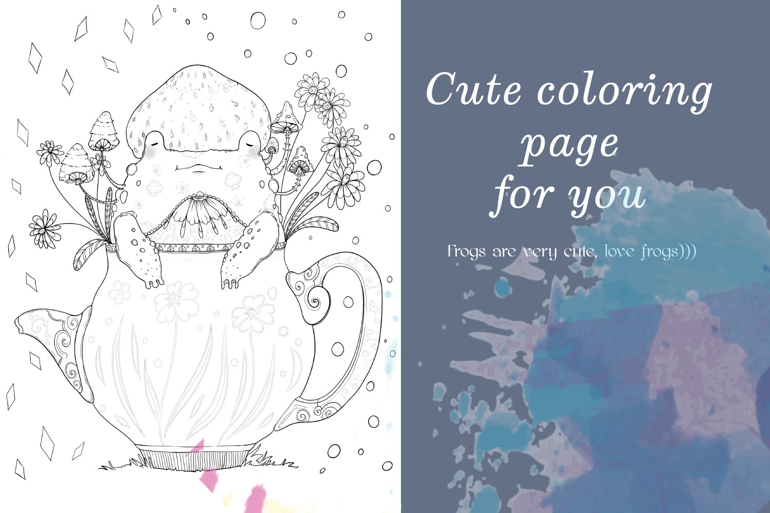 Frog coloring page adult coloring fantasy doodle
