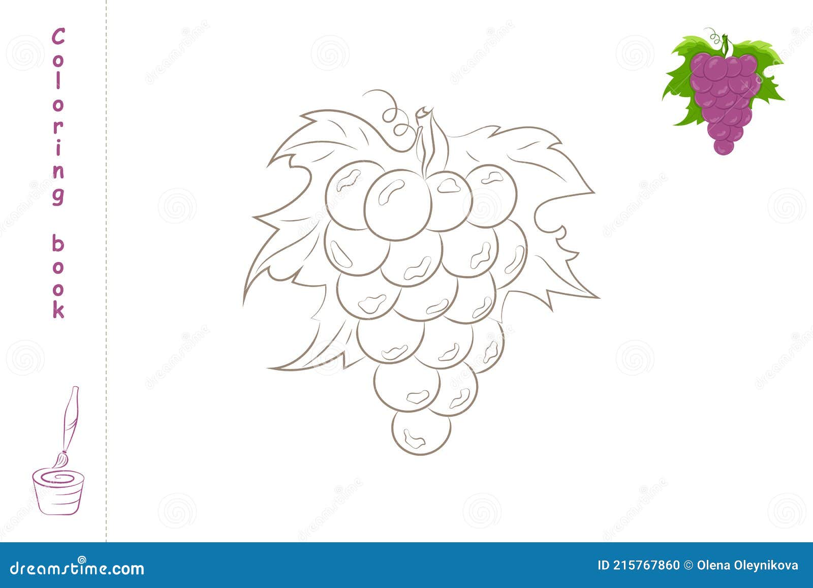 Coloring book grapes with example stock vector