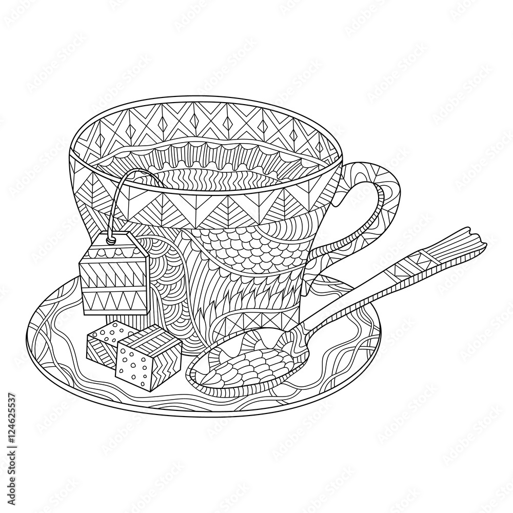 Tea cup vector illustration coloring page vector