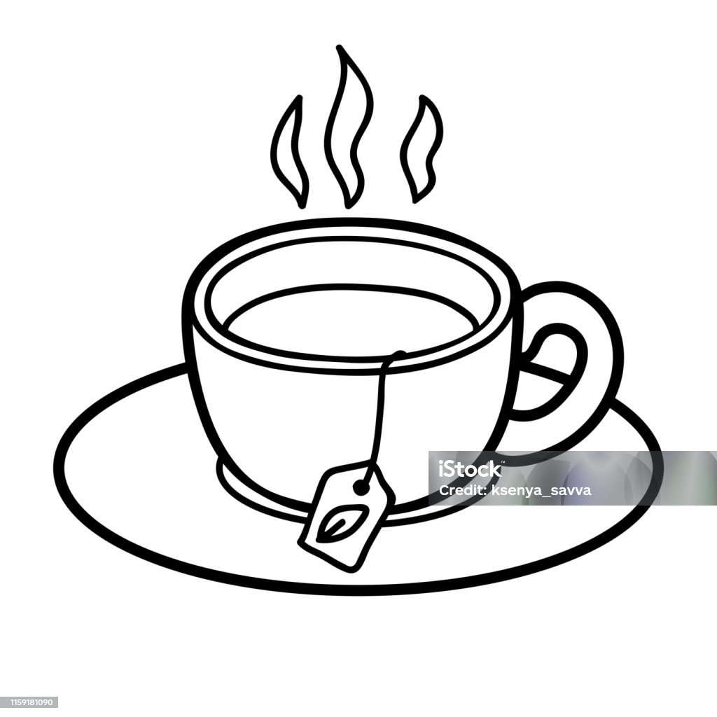 Coloring book cup of tea stock illustration