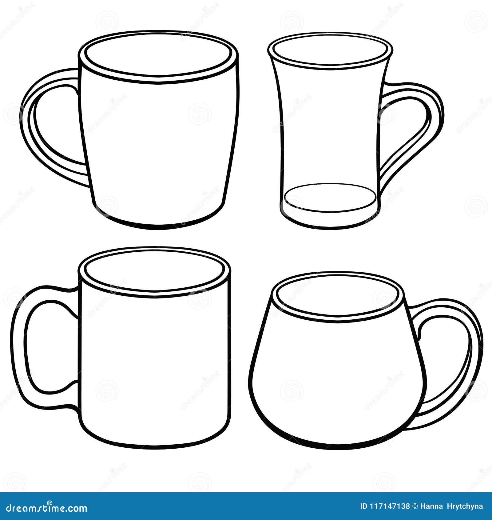 Cups and mugs for tea of different shapes a set of templates line drawing stock vector