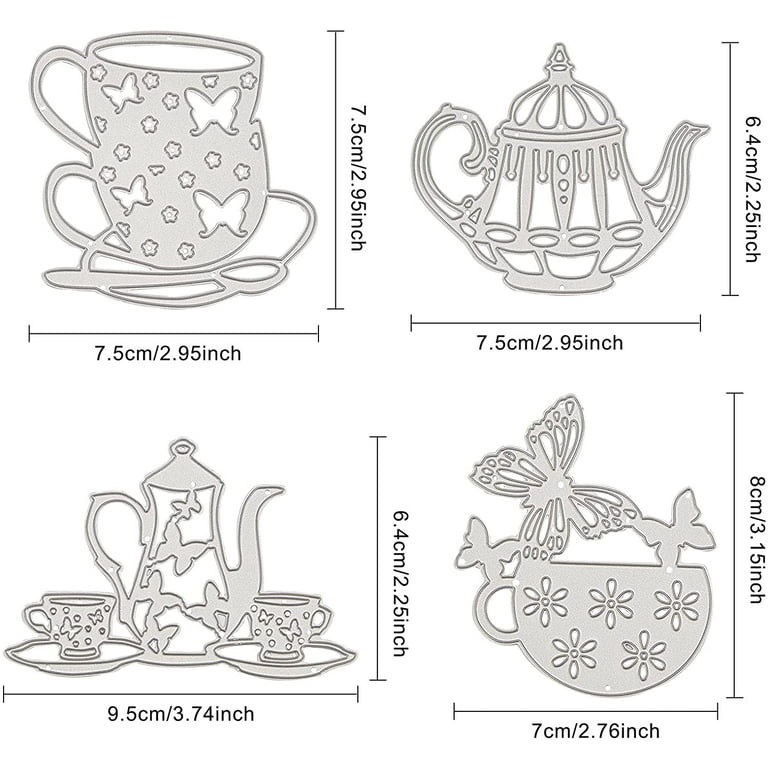 Set pcs metal teapot tea cup cutting dies tea cup with butterfly stencil template for tea party invitations scrapbook embossing christmas wedding birthday paper card craft