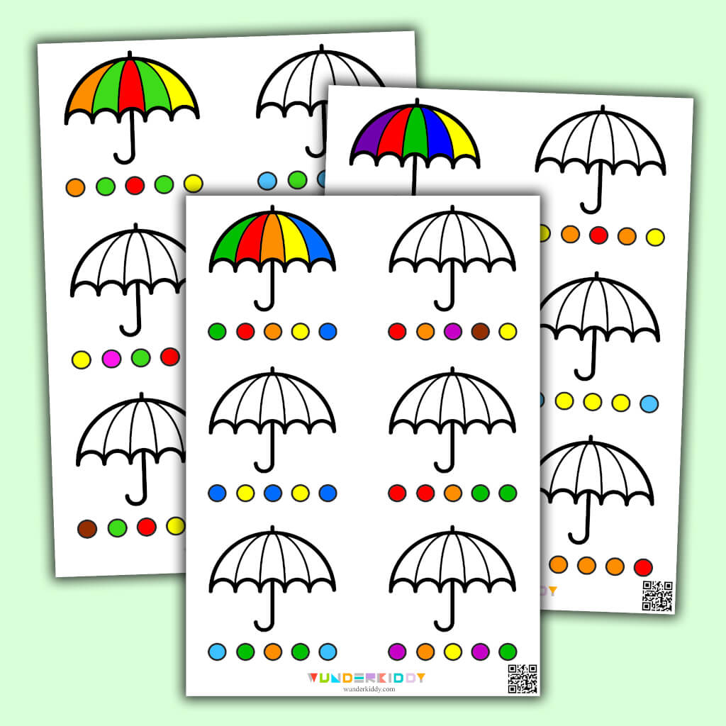Printable coloring umbrella worksheet for toddlers