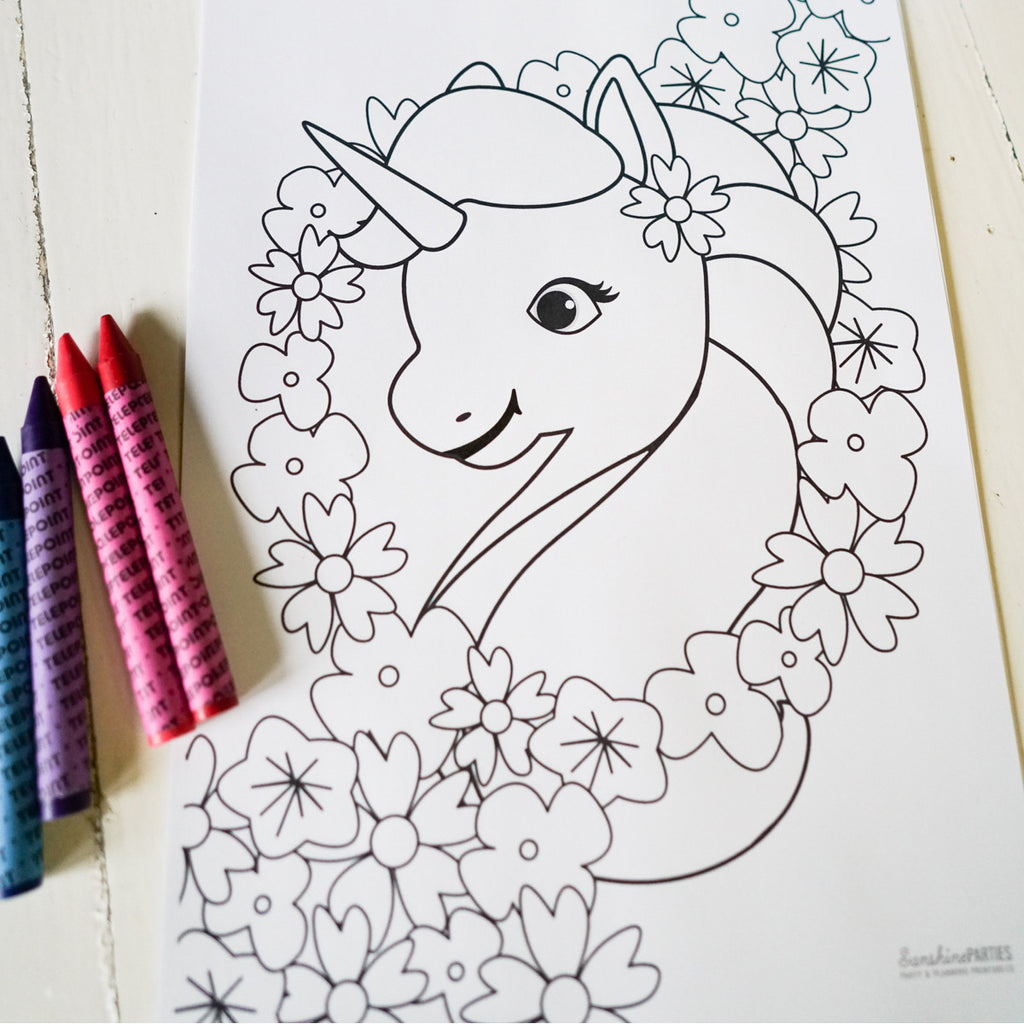 Unicorn birthday party coloring