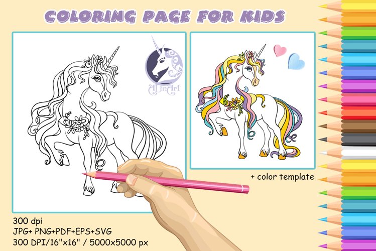 Beautiful unicorn coloring page for kids