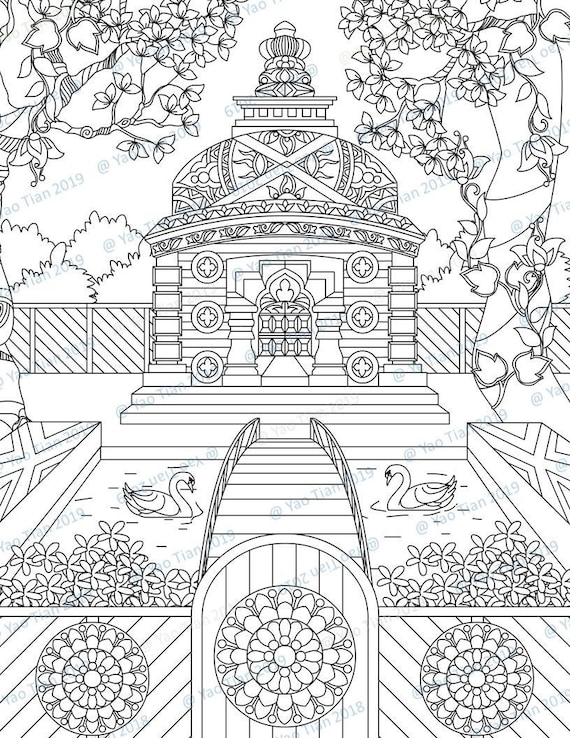 Hindu temple coloring page printable file instant download