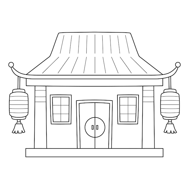 Premium vector chinese temple isolated coloring page for kids