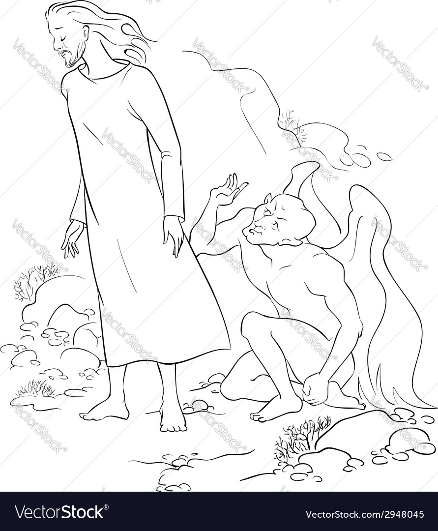 Temptation of christ in the wilderness outlined vector image