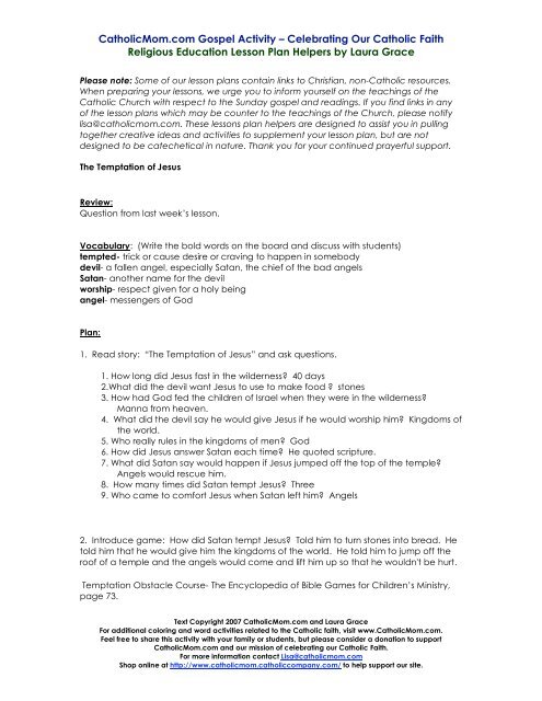 The temptation of jesus lesson plan