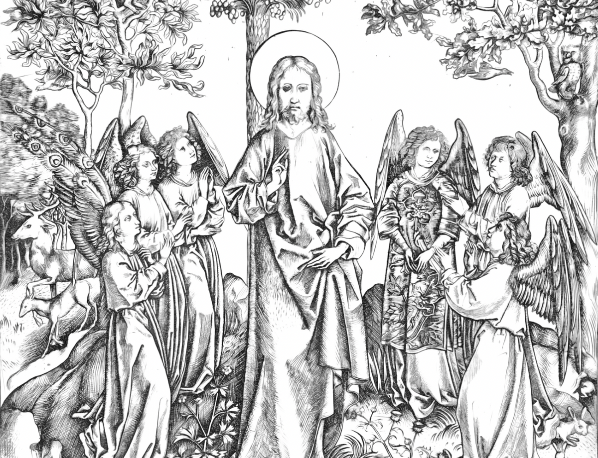 Christ in the desert with six angels by master of the catherine wheel