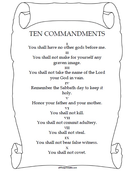 The ten mandments â free printable