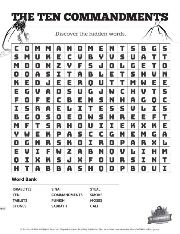Ten mandments sunday school coloring pages â