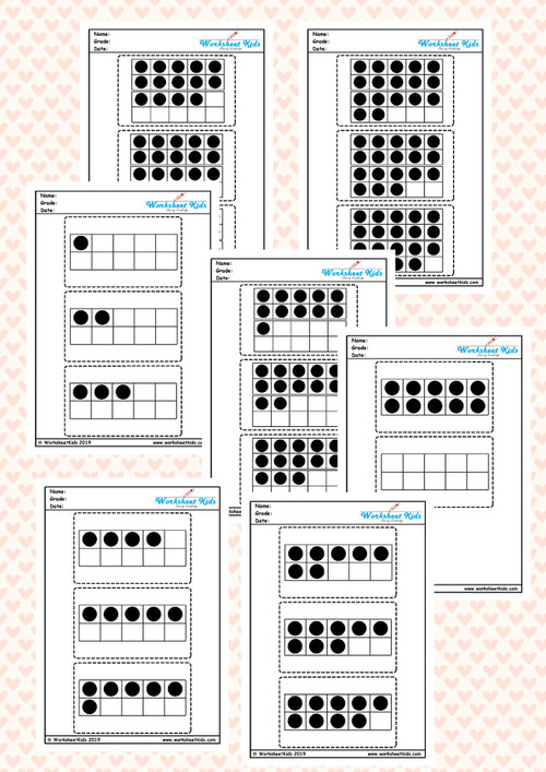 Ten frames printable worksheets double blank frame kindergarten