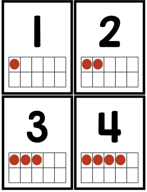 Numbers flashcards ten frame