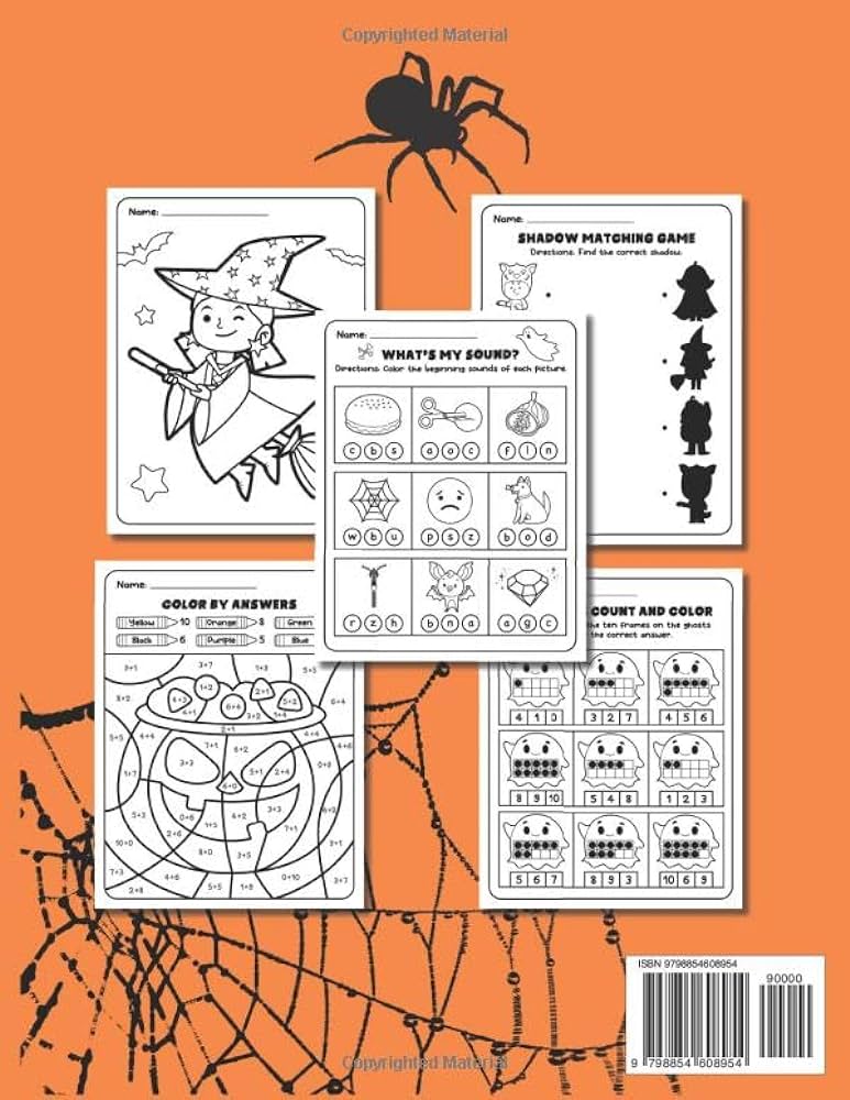 Halloween activity book for kids ages spooky halloween activities for childrens coloring pages count and graph the shapes count the dots number answers write the missing uppercase letters edition supgalaxies
