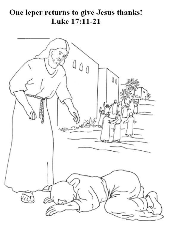Jesus heals the ten lepers color page for preschoolers