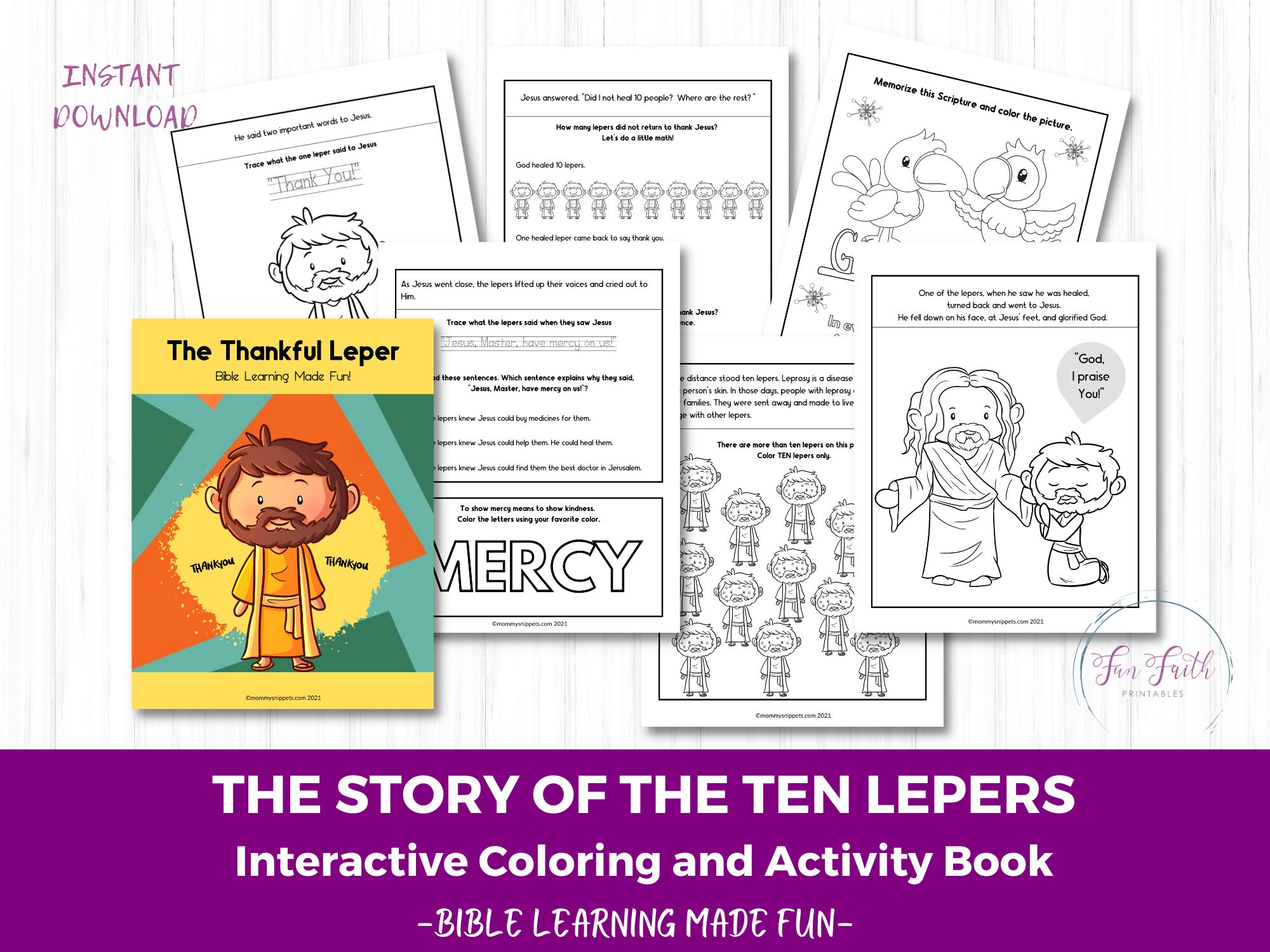 Story of the ten lepers coloring activity book kids bible