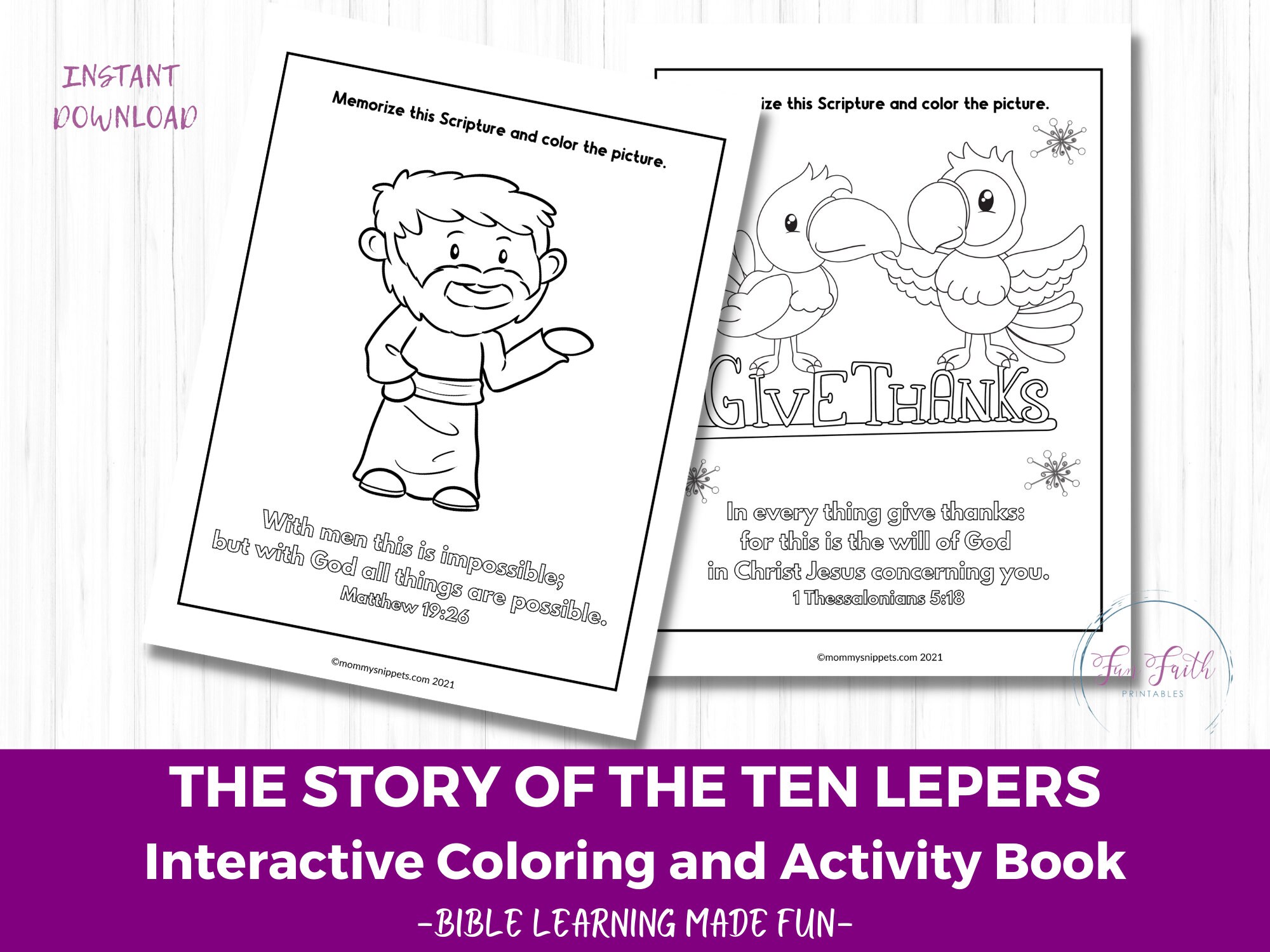 Story of the ten lepers coloring activity book kids bible