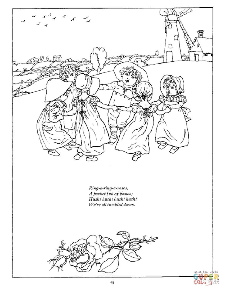 Ring a ring o roses coloring page free printable coloring pages