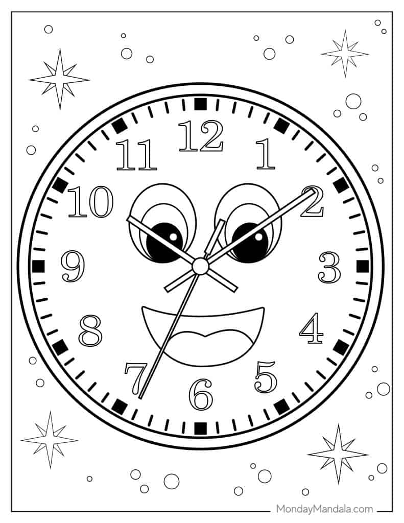 Clock coloring pages free pdf printables