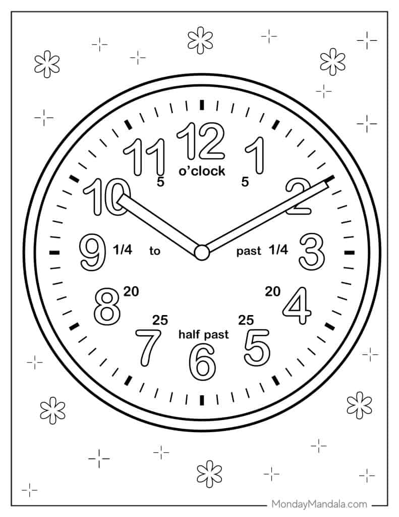 Clock coloring pages free pdf printables
