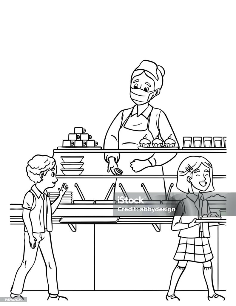 Lunch lady isolated coloring page for kids stock illustration