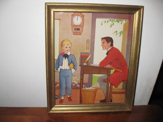 The oclock scholar antique nursery rhyme in goldtone frame x bookpage color still vivid new backing and dust cover