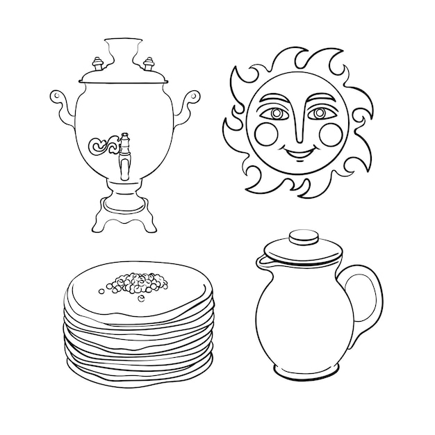 Premium vector maslenitsa line set slavic holiday carnival