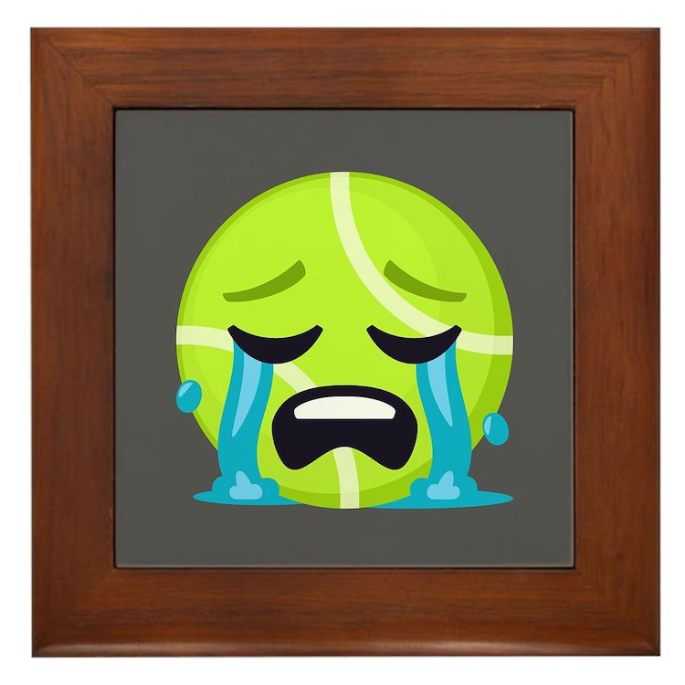 Crying tennis ball emoji framed tile