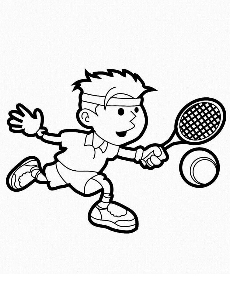 Little boy is playing tennis coloring page