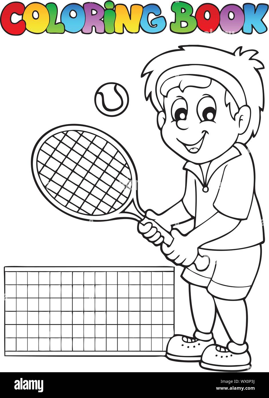 Coloring book cartoon tennis player stock vector image art
