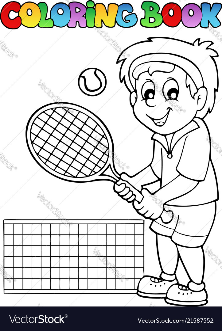 Coloring book cartoon tennis player royalty free vector