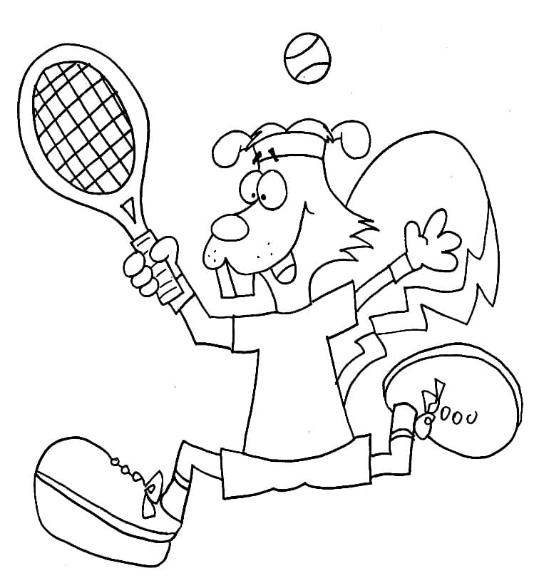 Squirrel plays tennis coloring page