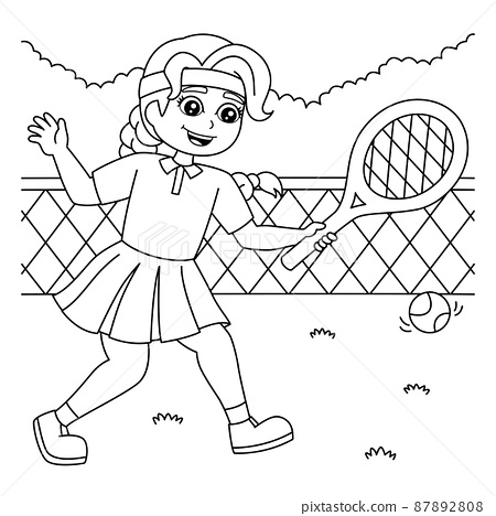 Girl playing tennis coloring page for kids