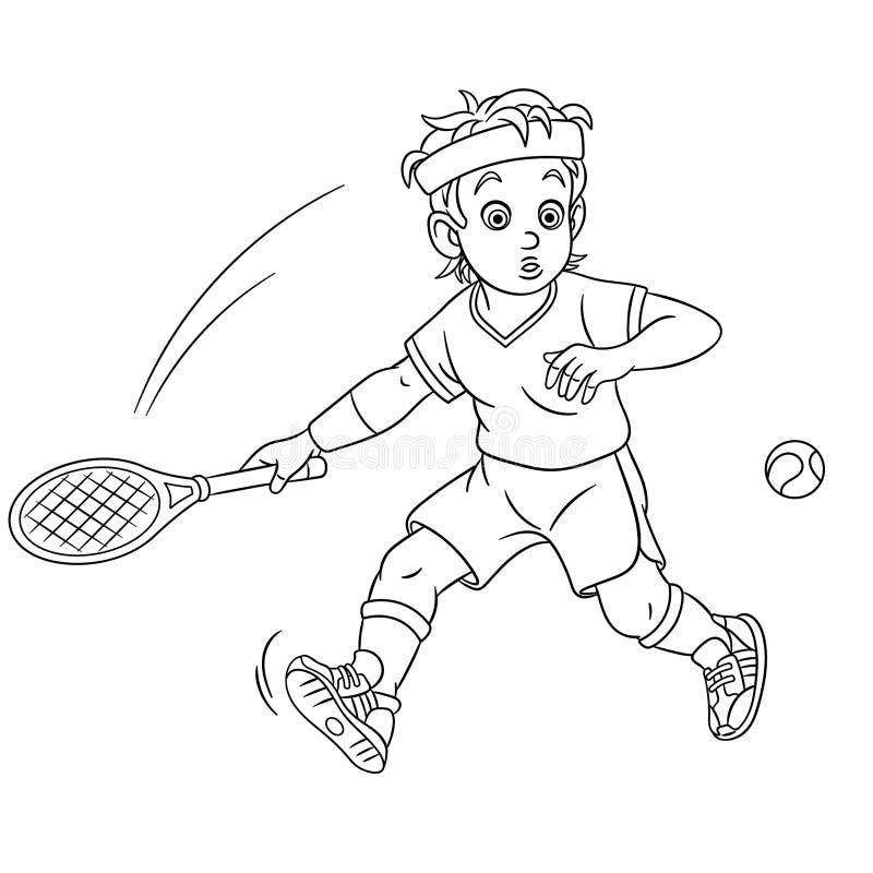 Coloring page with tennis player stock vector