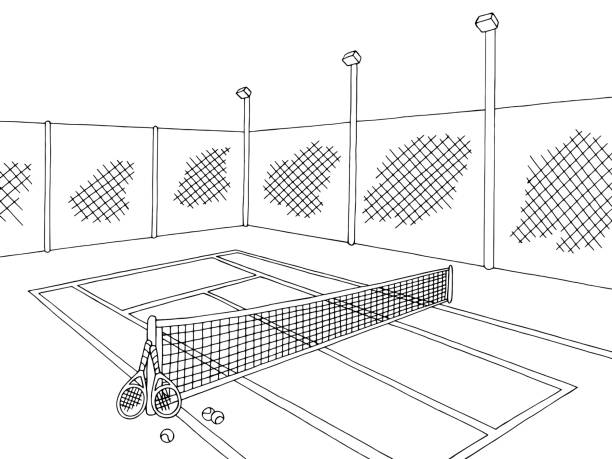 Tennis court sport graphic black white sketch illustration vector stock illustration