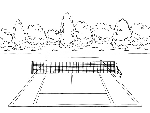 Tennis court sport graphic black white sketch illustration vector stock illustration
