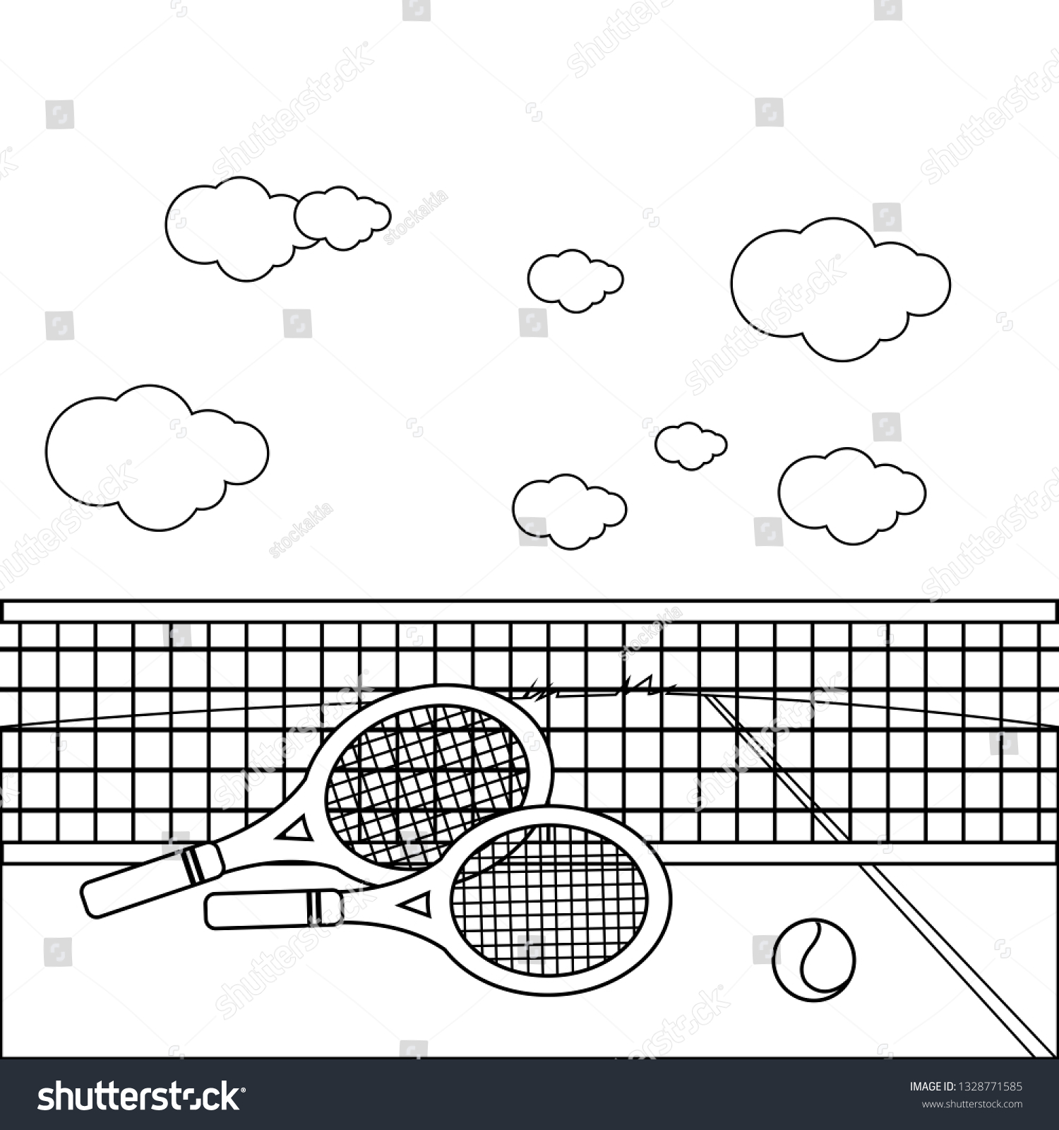 Rackets tennis ball tennis court vector stock vector royalty free