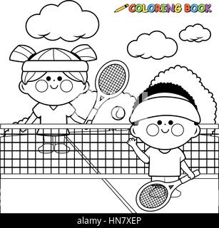 Girl playing tennis coloring page isolated stock vector image art