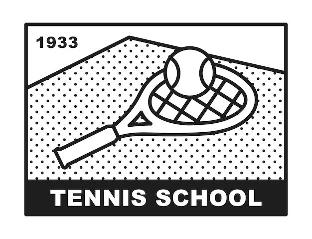 Premium vector tennis club logo a racket and a ball are placed on the tennis court
