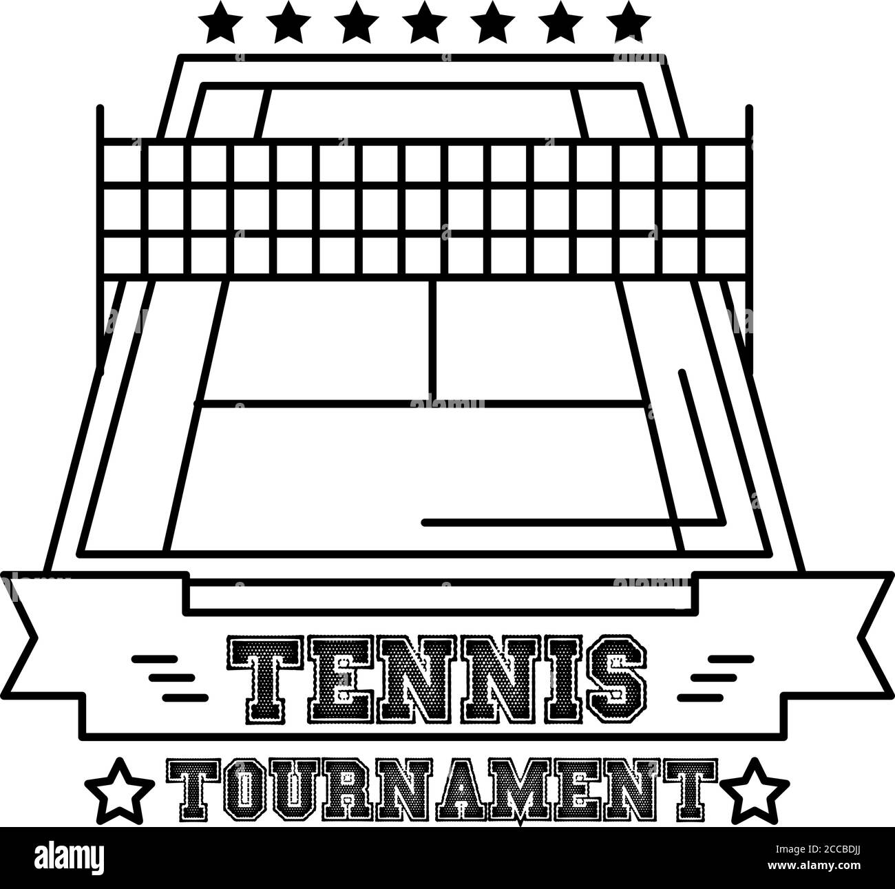 Tennis court sport with ribbon and lettering line style icon vector illustration design stock vector image art
