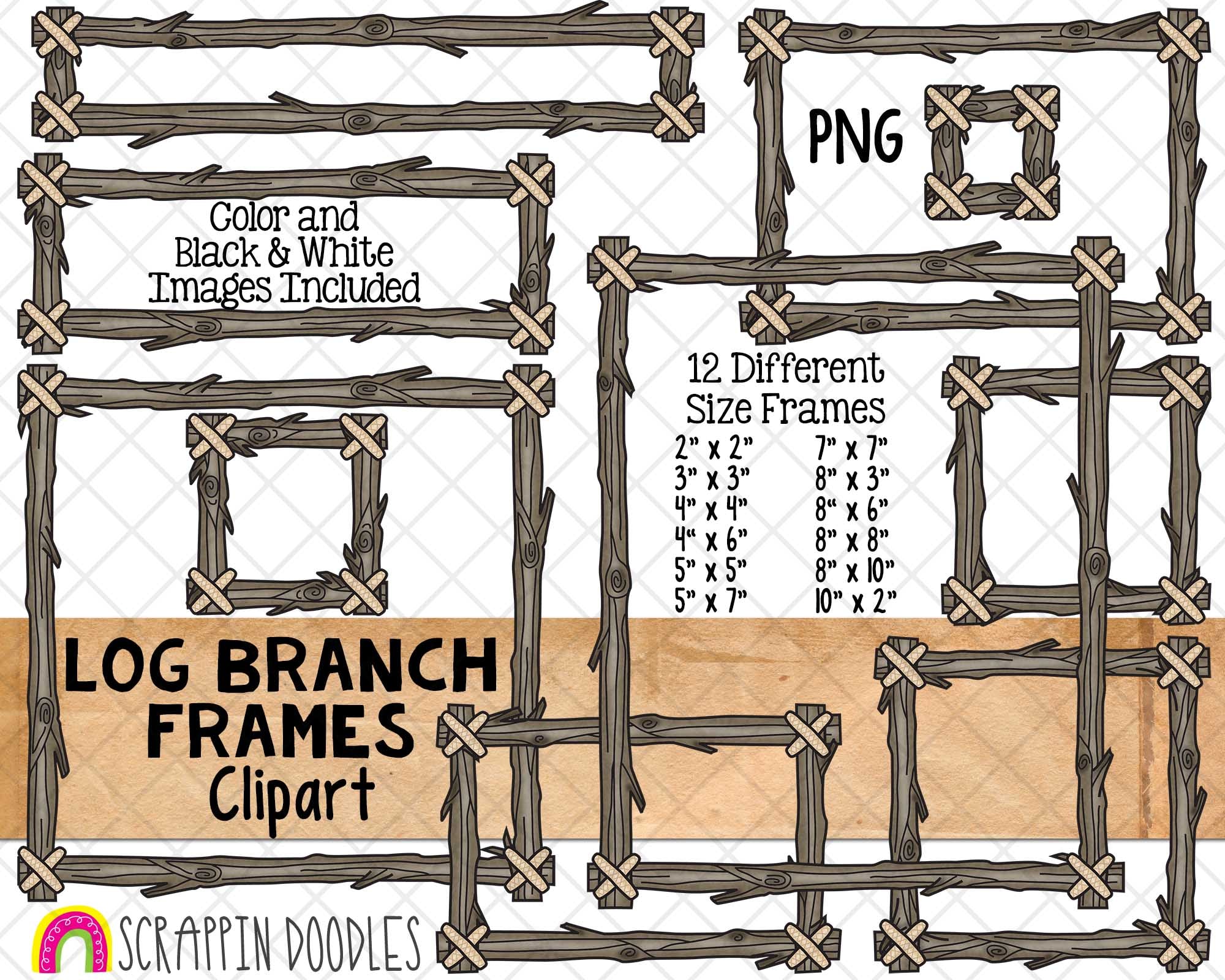 Log branch frames clipart