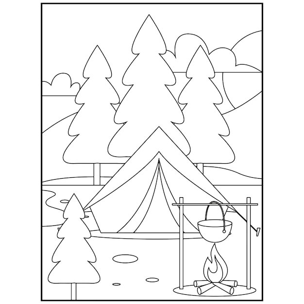 Premium vector printable camping coloring pages for kids premium vector