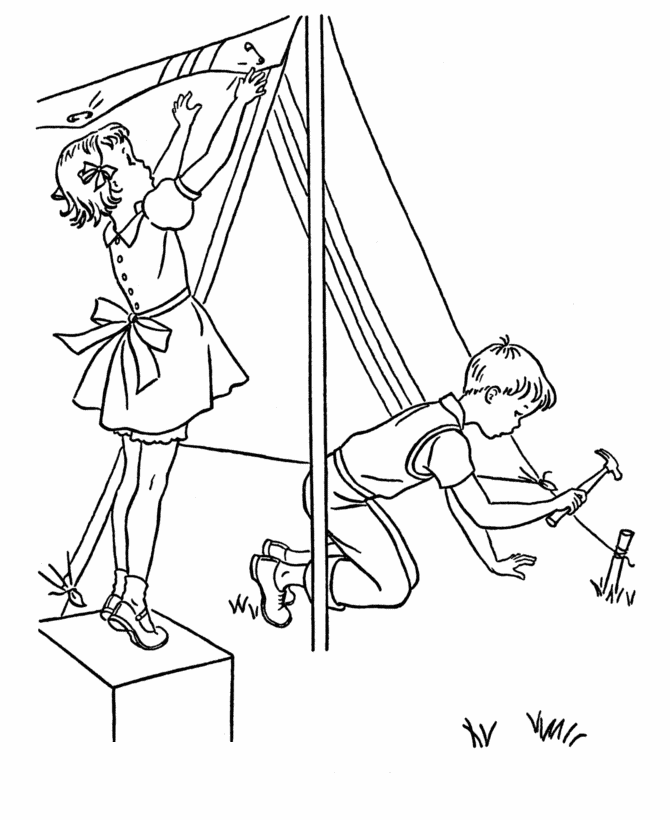 Bluebonkers free printable family camping coloring sheets pitching the tent