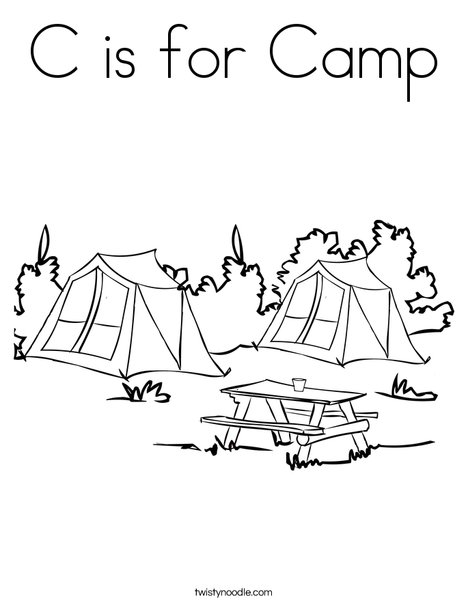 C is for camp coloring page