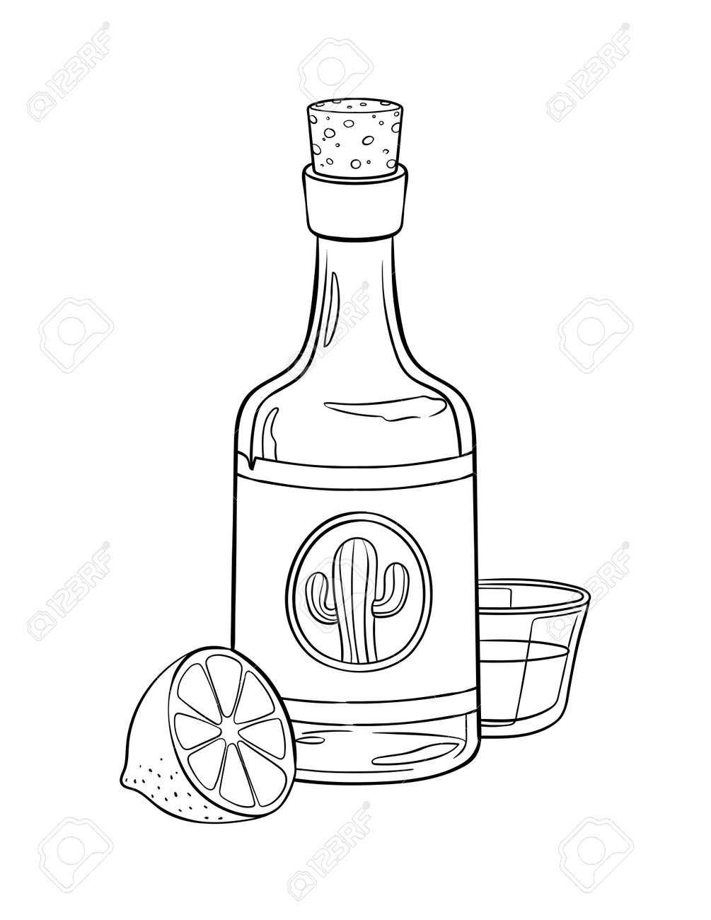 Cowboy bottle of tequila and lemon isolated royalty free svg cliparts vectors and stock illustration image