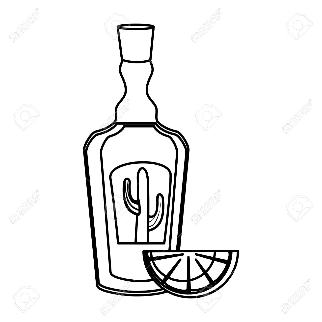 Tequila bottle with lemon vector illustration design royalty free svg cliparts vectors and stock illustration image