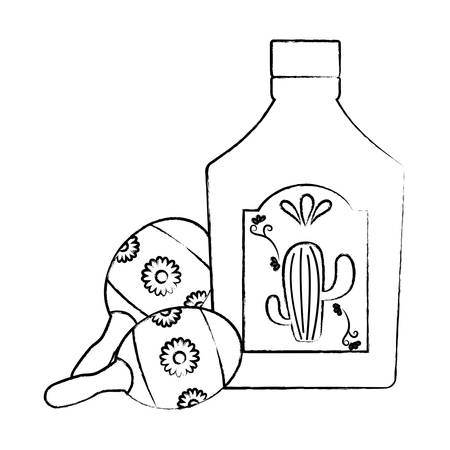 Tequila bottle and maracas over white background vector illustration royalty free svg cliparts vectors and stock illustration image