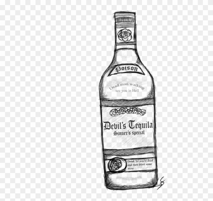 Drawn bottle tequila bottle