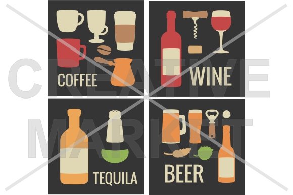 Wine coffee beer tequila icon â
